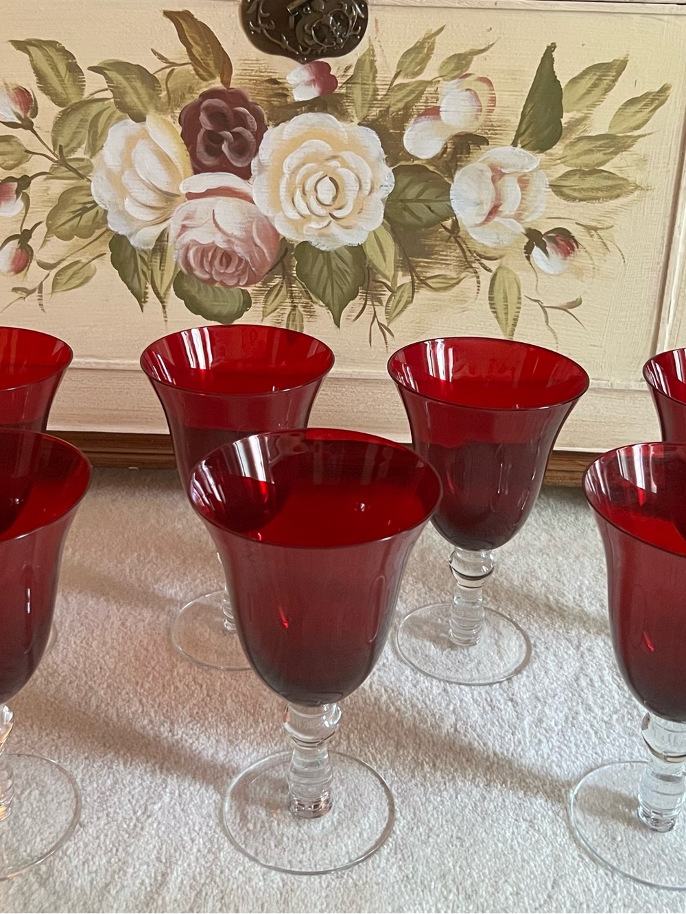 Red Stemmed Goblets - Set of Ruby Red Wine Goblets in Box